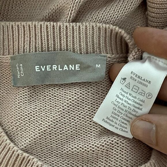 Everlane Womens Soft Cotton Crew Light Pink Knit Lightweight Sweater Sz M - Picture 4 of 9